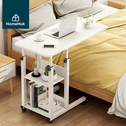 โต๊ะวางโน๊ตบุ๊คข้างเตียง ล้อเลื่อน แบบมีชั้นวางของ 2 ชั้น / ไม่มี รุ่น Adjustable Mobile Wooden Desk - HomeHuk