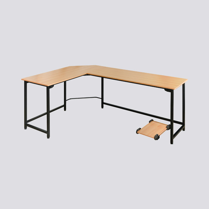 โต๊ะทำงานไม้ รูปตัว L เข้ามุม รุ่น PB L-Shaped Corner Office Desk with Base