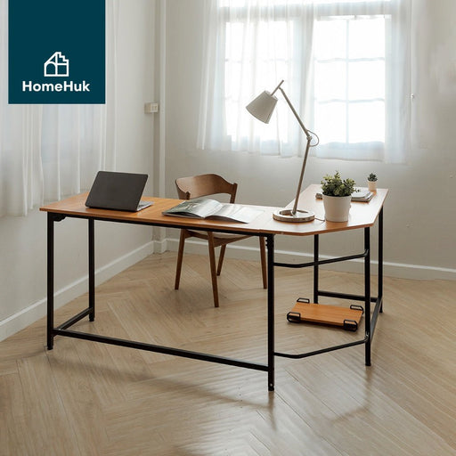 โต๊ะทำงานไม้ รูปตัว L เข้ามุม รุ่น PB L-Shaped Corner Office Desk with Base - HomeHuk