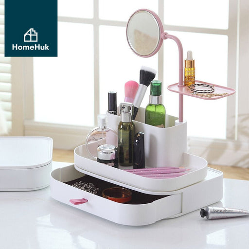 กล่องใส่เครื่องสำอางค์มีลิ้นชักในตัว พร้อมกระจก กล่องเก็บเครื่องประดับ รุ่น makeup cosmetic storage box drawer with mirror drawer HAKONE - HomeHuk