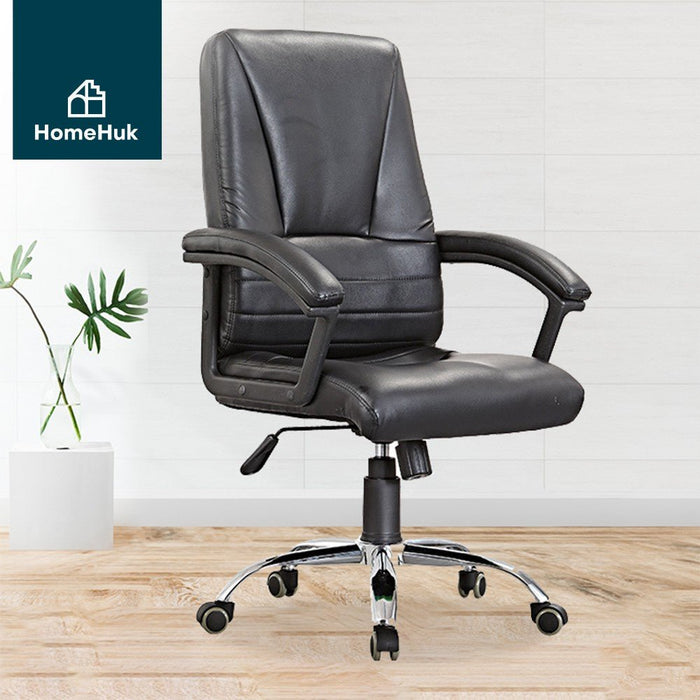 เก้าอี้สำนักงาน เบาะหนัง พนักพิงกลางหลัง ขาเหล็ก รุ่น PU High Back Office Chair Eco - HomeHuk